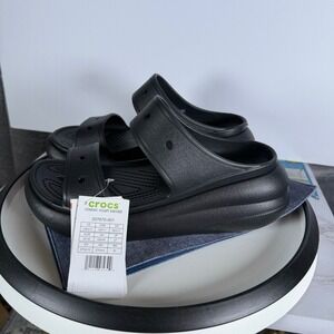 Crocs Classic Crush Sandal Women 11 Black Platform Two Strap Slide New With Tags